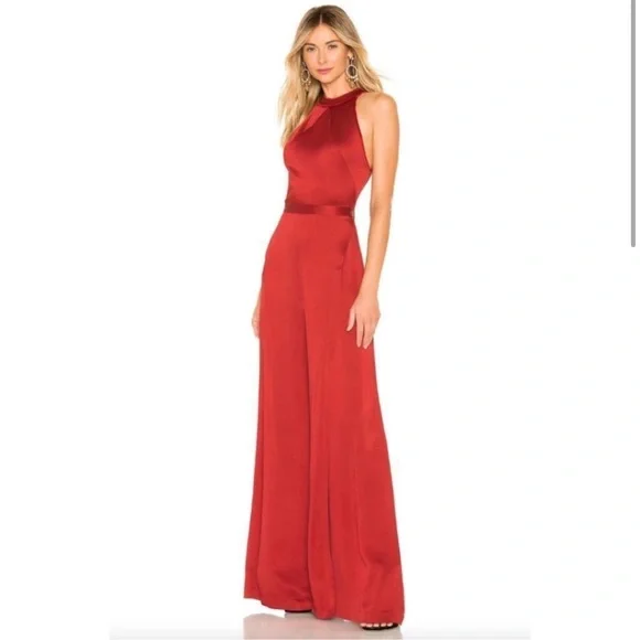 Alexis Red Sanaya Tie-Back Satin Jumpsuit